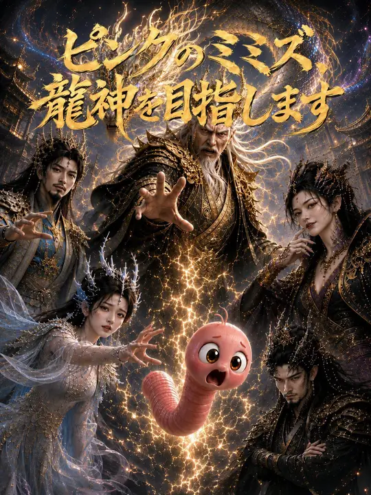Poster ピンクのミミズ、龍神を目指します